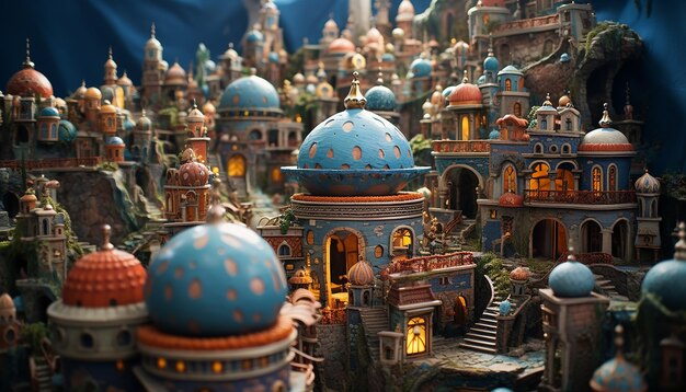 Mundo de arcilla super lindo en miniatura un modelo de juguete de una ciudad de Estambul, incluidas las áreas populares en el estilo