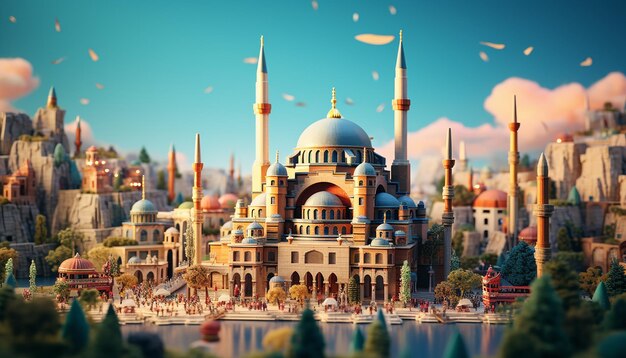 Mundo de arcilla super lindo en miniatura un modelo de juguete de una ciudad de Estambul, incluidas las áreas populares en el estilo
