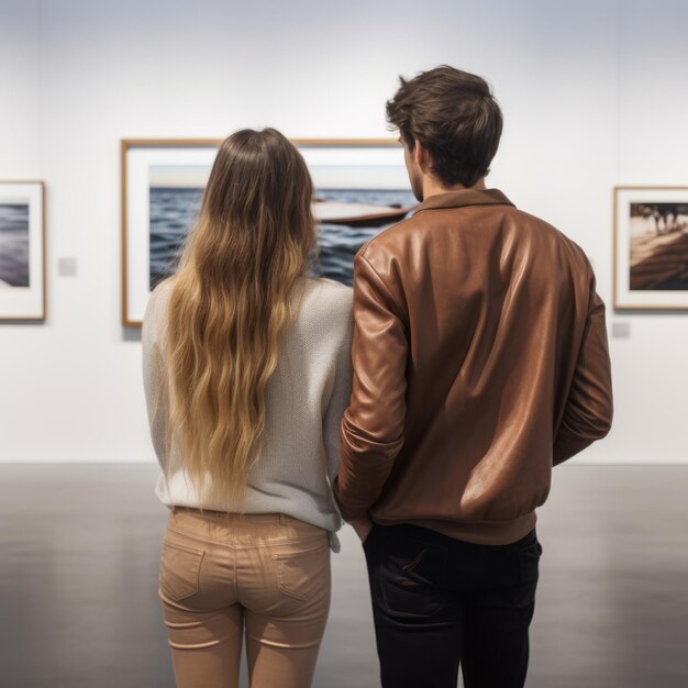 Foto el mundo cautivador dentro de una pareja hipnotizada por el arte ultra realista en una plaza