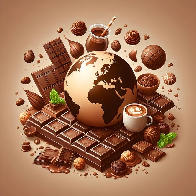 un mundo de chocolates y una taza de café