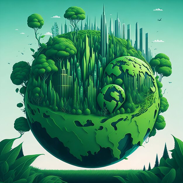 Mundo Ciudad verde Cambio climático Planeta verde Emergencia climática hecha con IA generativa