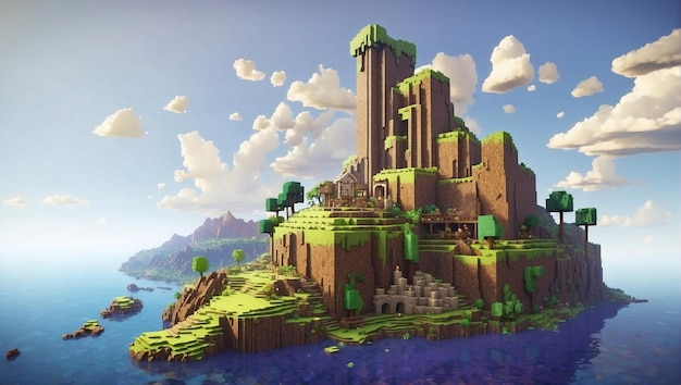Mundo colorido inspirado em Minecraft Mundo de textura de Minecraft Mundo de ilustração de paisagem de cubo