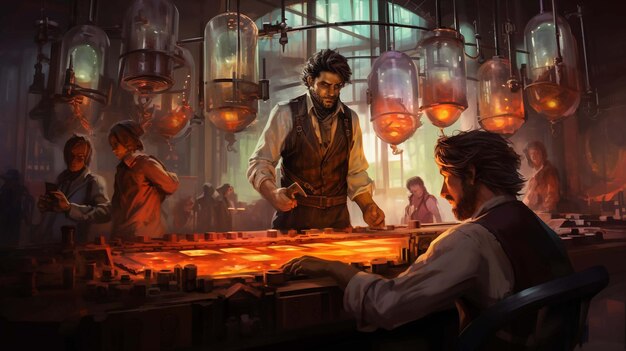 Mundo de aventura de steampunk Cientista steampunk homem