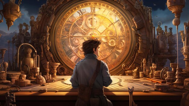 Mundo de aventura de steampunk Cientista steampunk homem