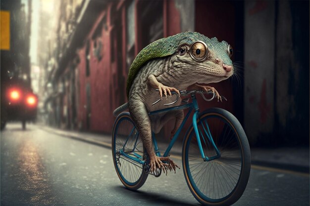 Mundo de fantasia de criaturas animais fazendo existência humana ciclismo esporte ciclismo ai generativo