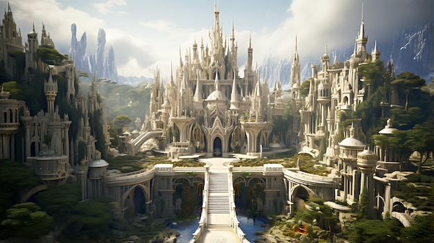 mundo de fantasia de encantamento na floresta mística com castelo antigo