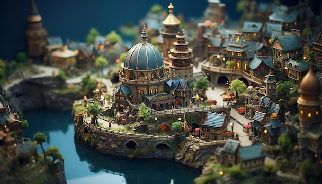 Mundo de fantasia em miniatura dentro de uma foto tiltshift de 50 mm