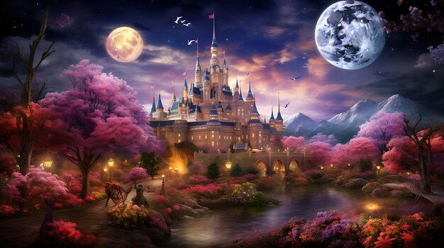 mundo de fantasia encantado em floresta mística com castelo antigo