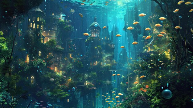 Mundo de fantasia subaquático conceito surrealista
