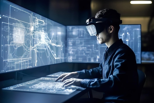 Mundo de realidade virtual com inteligência artificial Crie IA com hololens da Microsoft Experiências de alunos Realidade mista em laboratório de estúdio Criado com tecnologia de IA generativa