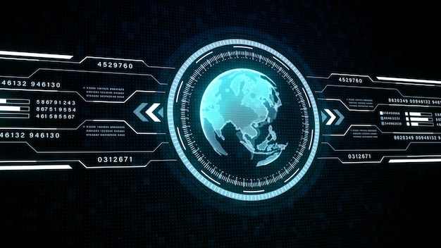 Mundo digital hud ciberespacio tecnología resumen fondo concepto animación 4k 3d renderizado