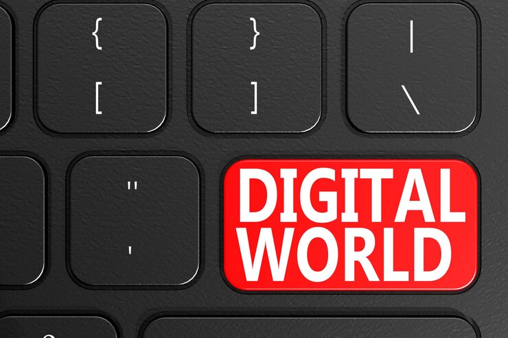 Foto mundo digital en teclado negro