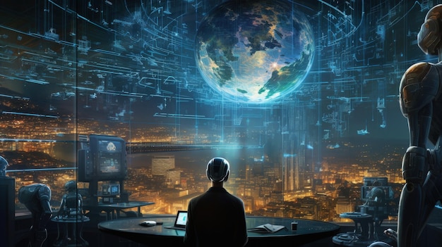 Un mundo donde la inteligencia artificial gobierna y gestiona todos los aspectos de la sociedad