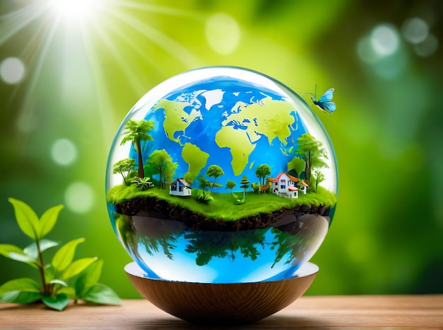 mundo ecológico e dia da Terra conceito globo de vidro salvar o planeta