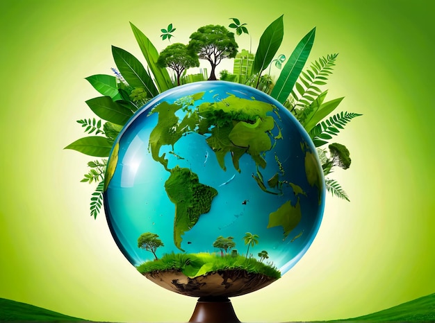 Foto mundo ecológico e dia da terra conceito globo de vidro salvar o planeta