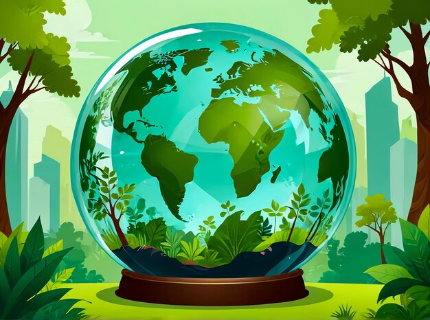 Mundo ecológico e dia da terra conceito globo de vidro salvar o planeta