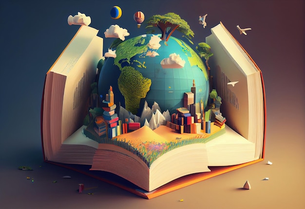 Mundo em ilustração 3d de livros Gerar Ai