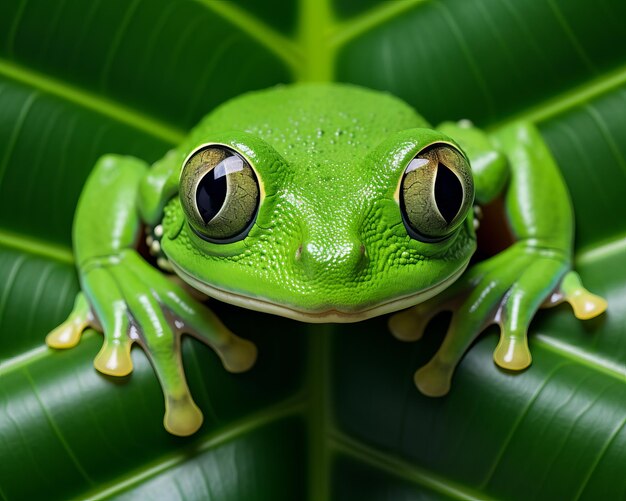 Foto el mundo encantador de la rana de hoja verde se revela de cerca