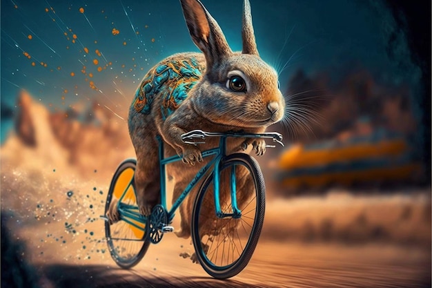 Mundo de fantasía de criaturas animales que hacen una existencia humana ciclismo deporte ciclismo ai generativo