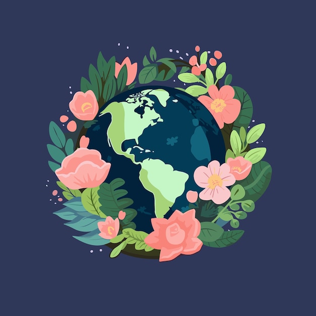 un mundo con flores a su alrededor y un mundo a su alrededor