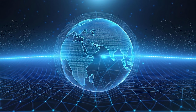 un mundo con un fondo azul y un mapa del mundo azul