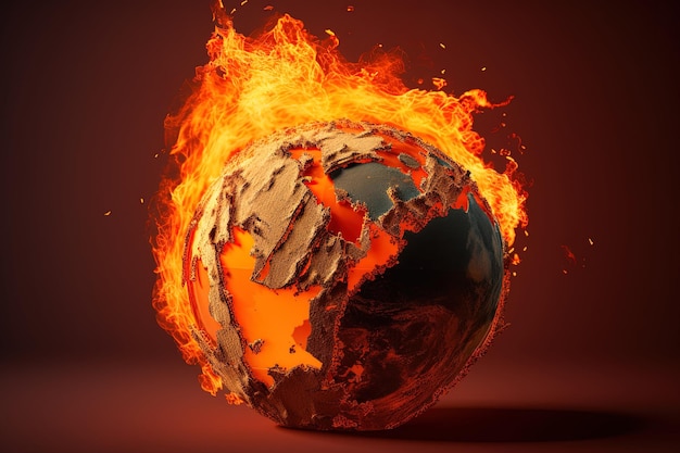 un mundo en llamas con un mapa del mundo en él