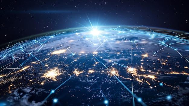 un mundo con las luces de la ciudad a la izquierda