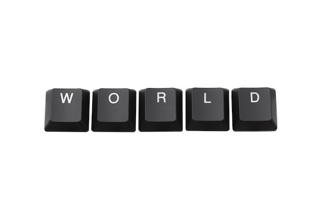 Mundo de la palabra escrita en el teclado aislado en blanco