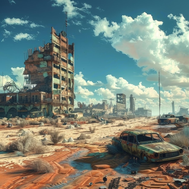 Foto el mundo post-apocalíptico la ciudad del apocalipsis el desierto nuclear futurista