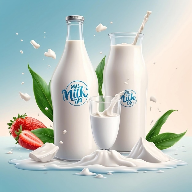 Mundo realista Dia de leite saudável e nuvens