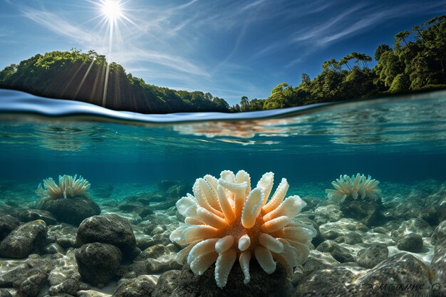 Foto mundo subaquático com anêmonas marinhas