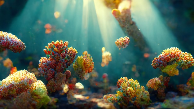 mundo subaquático com plantas realistas