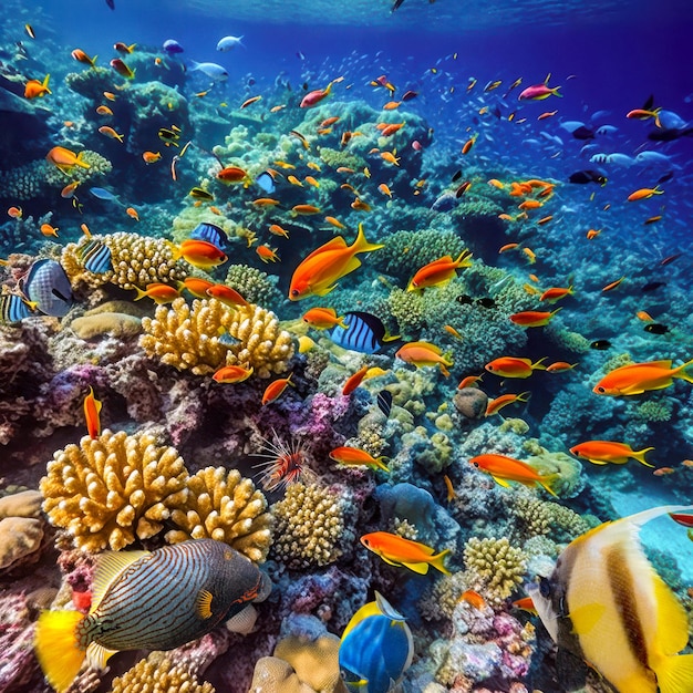 Mundo subaquático no oceano tropical