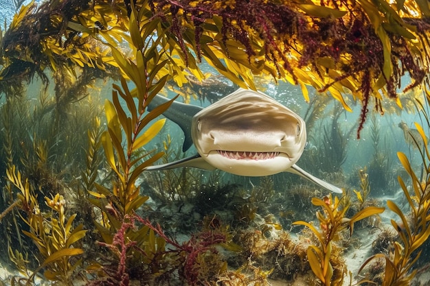 Foto un mundo submarino de belleza amenazante con el depredador tiburón, una visión cautivadora del feroz, poderoso y misterioso reino de la vida marina, donde el peligro y la elegancia coexisten.