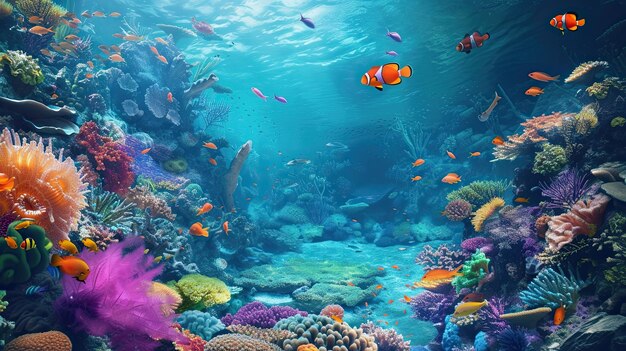 Mundo submarino corales vida marina peces colores oscuros entorno natural flora y fauna rayos solares agua agua mar océano estilo realista generado por IA