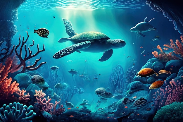 Mundo submarino bajo el fondo del mar