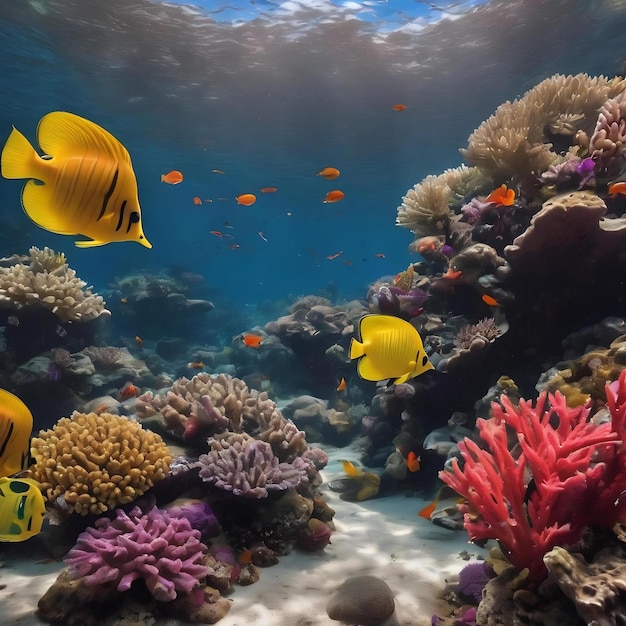 Un mundo submarino maravilloso y hermoso con corales y peces tropicales