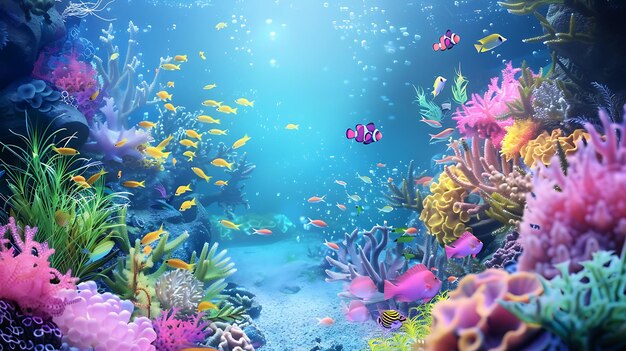 Mundo submarino Peces tropicales nadan cerca de un arrecife de coral en el océano Un hermoso paisaje marino de colores brillantes
