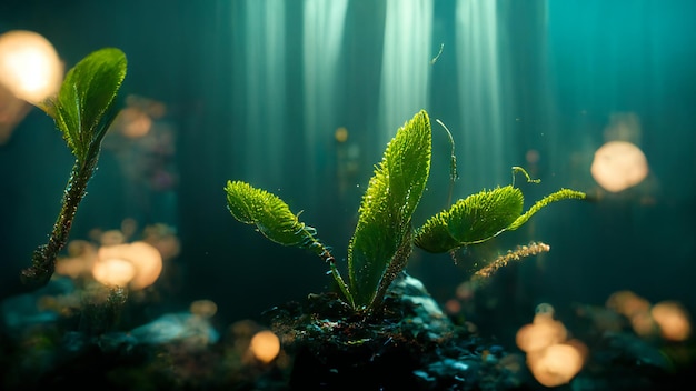 mundo submarino con plantas realistas