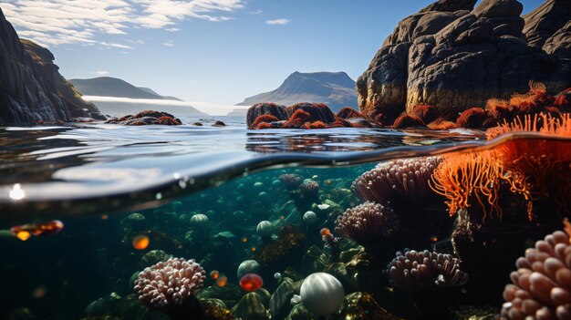 Foto un mundo surrealista de arrecifes de coral submarinos con corales y jaleas de colores