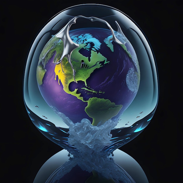 El mundo de la Tierra dentro de una gota de agua colores vibrantes IA generativa