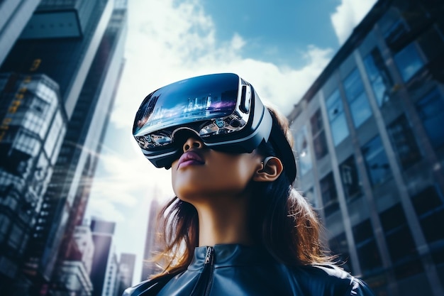 El mundo virtual Las gafas de realidad virtual en la ciudad digital Generative Ai