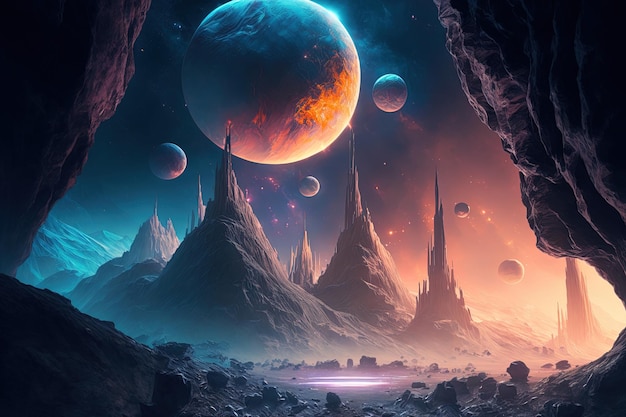 Mundos extraterrestres de fantasía para un videojuego en el espacio | Foto  Premium
