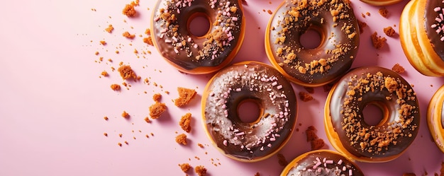 Foto mundwasser donuts süße köstlichkeiten für jeden gaumen kulinarische kreationen mit süßem zuckerpulver schokolade kekse krümel und sahne