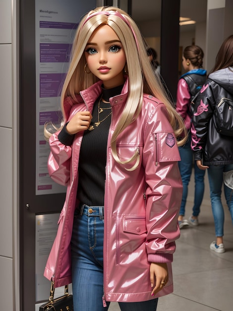 Muñeca Barbie con chaqueta rosa