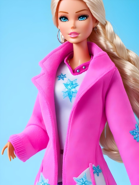 Foto muñeca barbie con chaqueta rosa