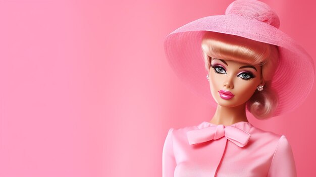 Foto muñeca barbie contra el fondo de color rosa