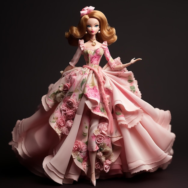 La muñeca Barbie con un fabuloso vestido largo abraza la elegancia y el glamour