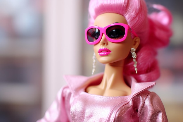 Una muñeca Barbie con gafas de sol rosas