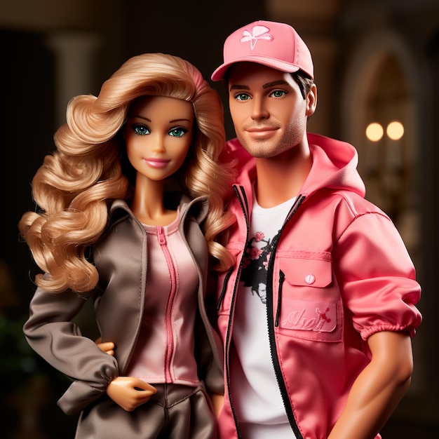 Muñeca Barbie y Ken en 3D con atuendo rosa ultra realista